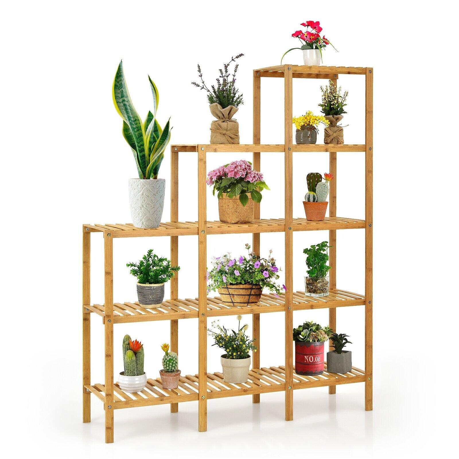 5-Tier Bamboo Plant Holder Stand Plant Shelf Storage Organizer Display Rack