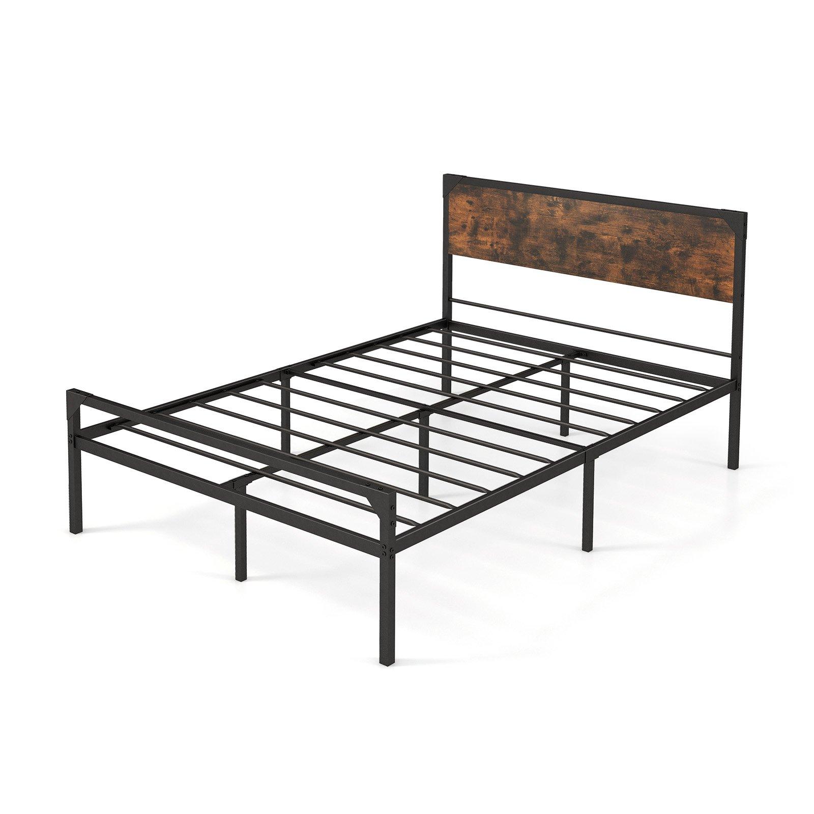 Industrial Double Size Bed Frame Metal Platform Bed with 9 Support Legs