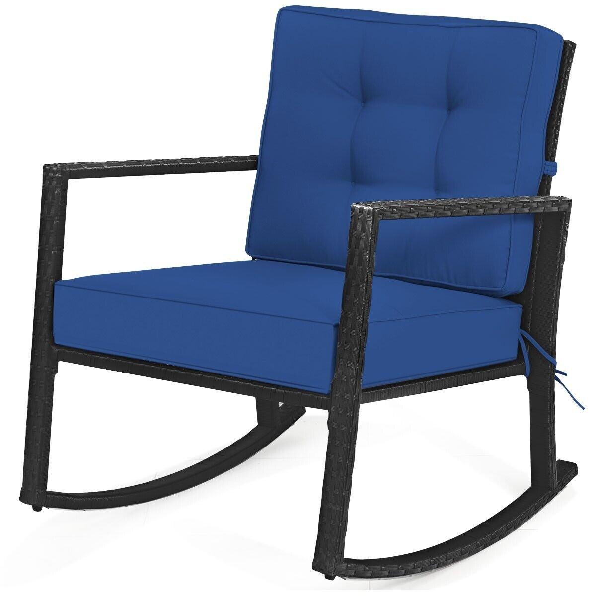 Outdoor Wicker Rocking Chair Patio Rattan Rocker w/Cushion