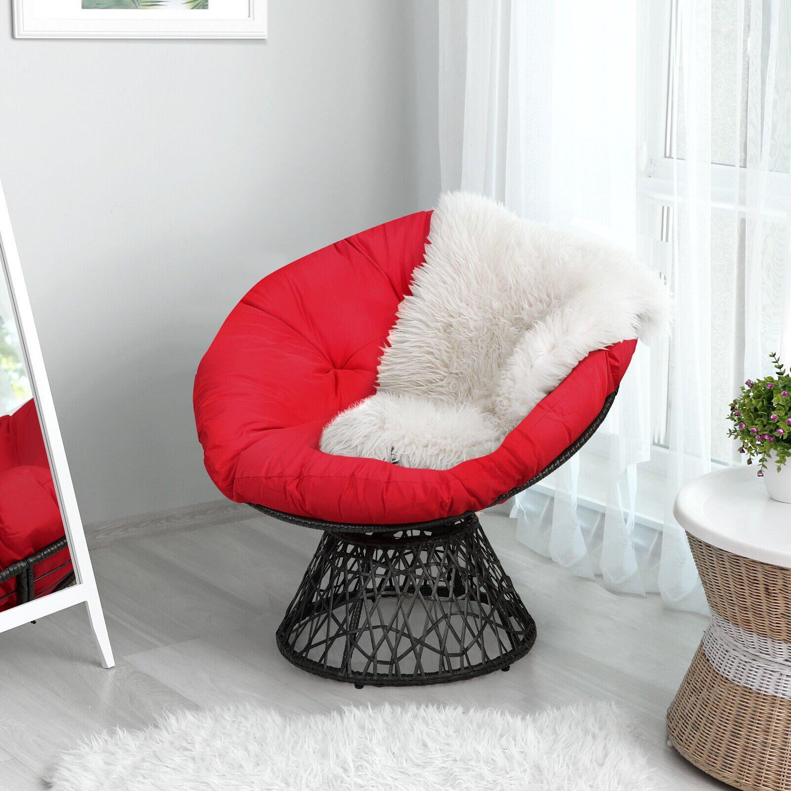 Papasan Chair Rattan Ergonomic Chair W/ 360deg Swivel & Soft Cushion Home Garden