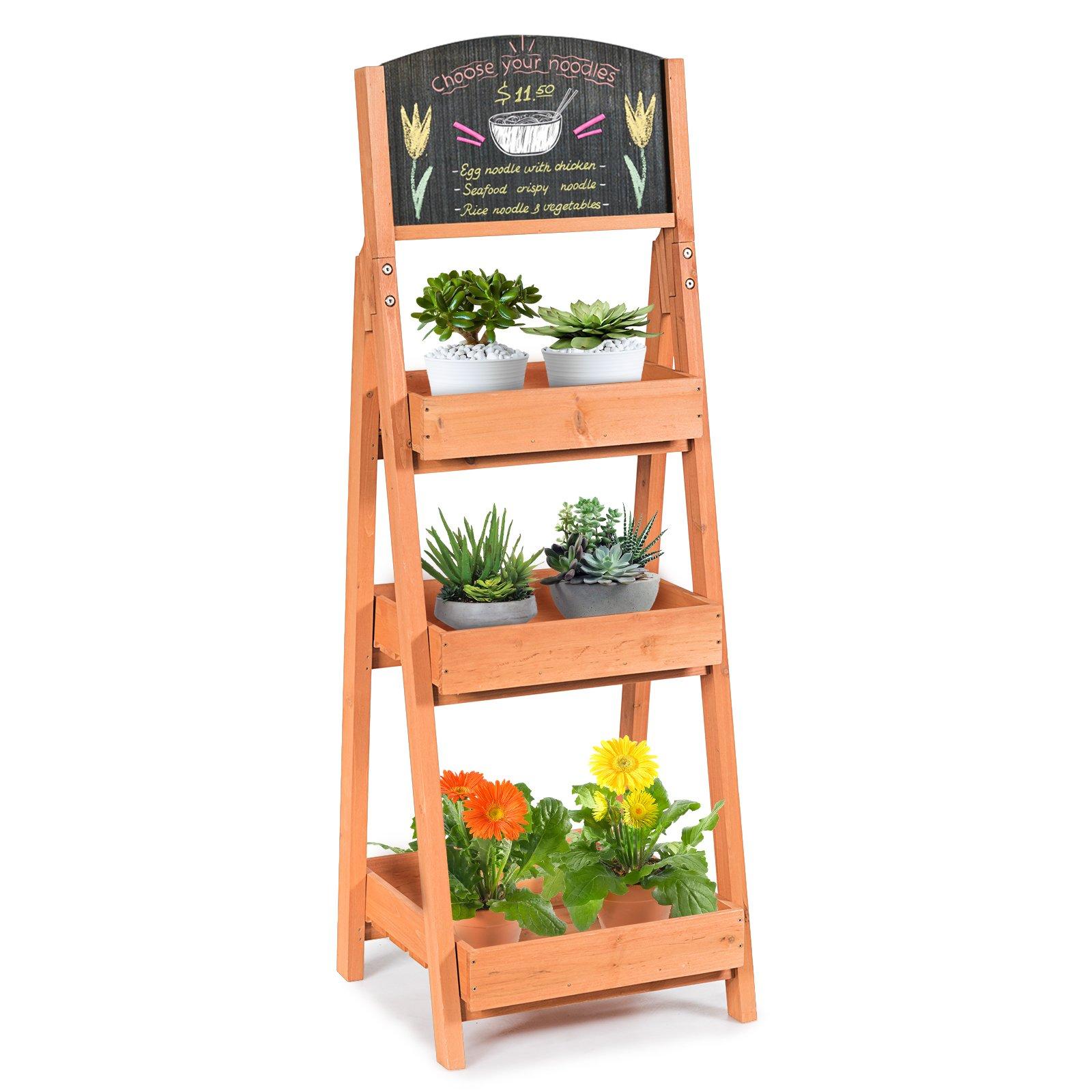 3-Tier Flower Pot Stand Wooden Outdoor Garden Ladder Plant Rack