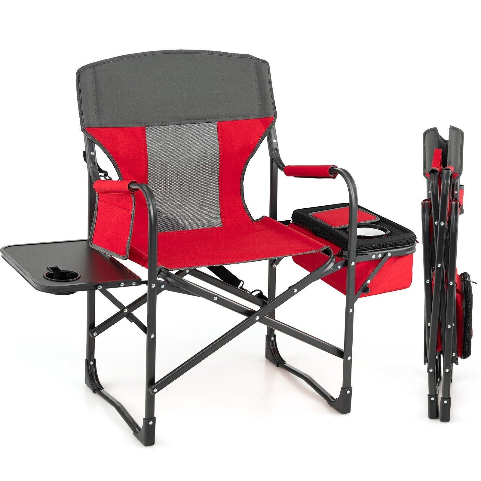 Camping Directors Chair Portable Folding Camp Chair with Side Table & Cooler Bag