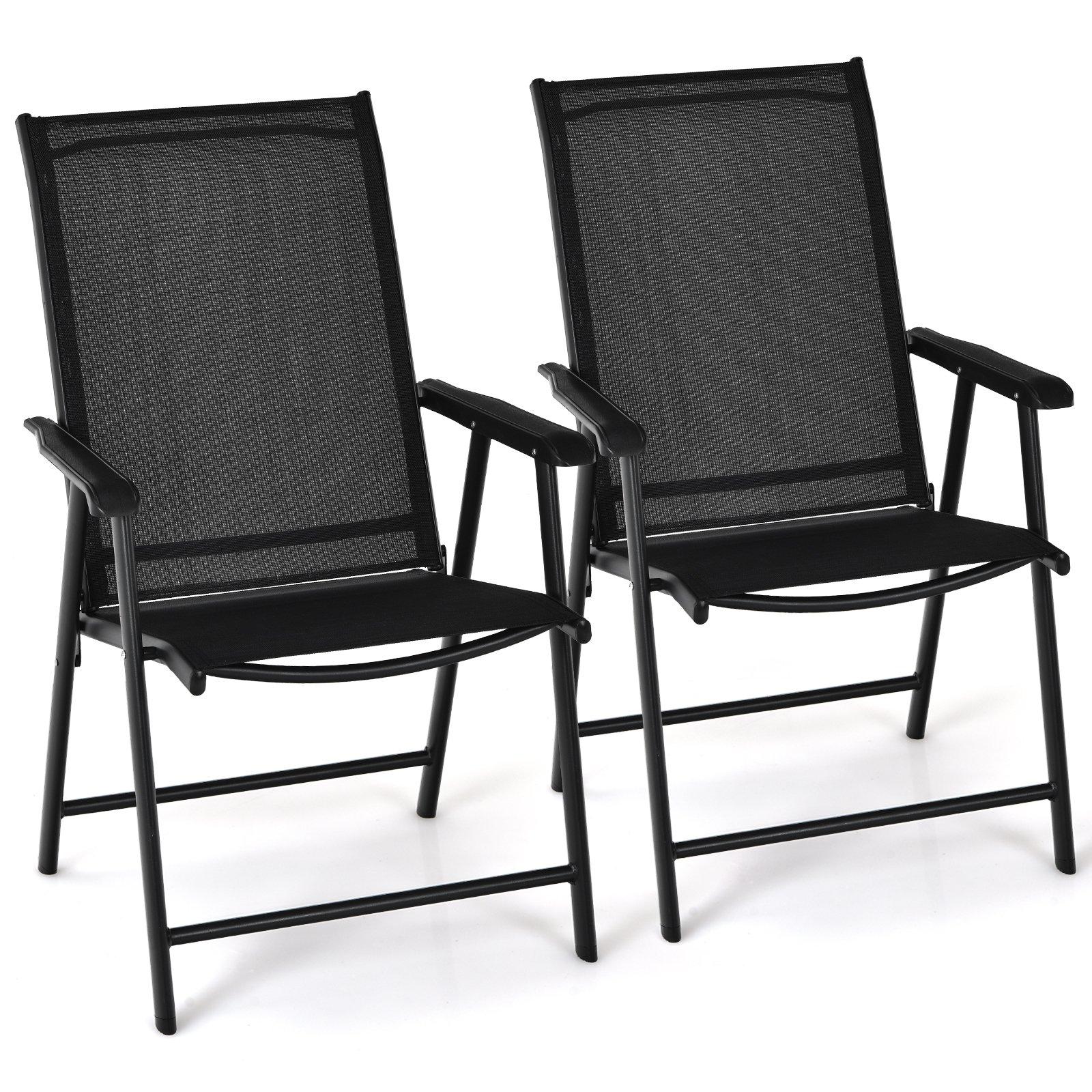 Set of 2 Folding Chairs Outdoor Dining Garden Chairs Armchair with Armrests
