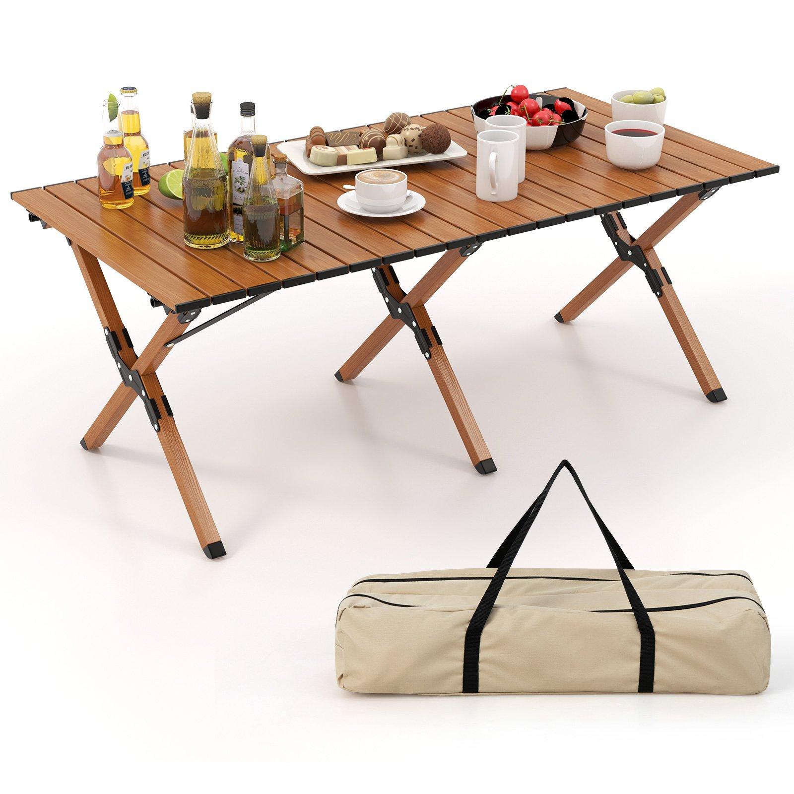 Folding Picnic Table Roll-Up Camping Table Portable Outdoor Table w/ Carry Bag