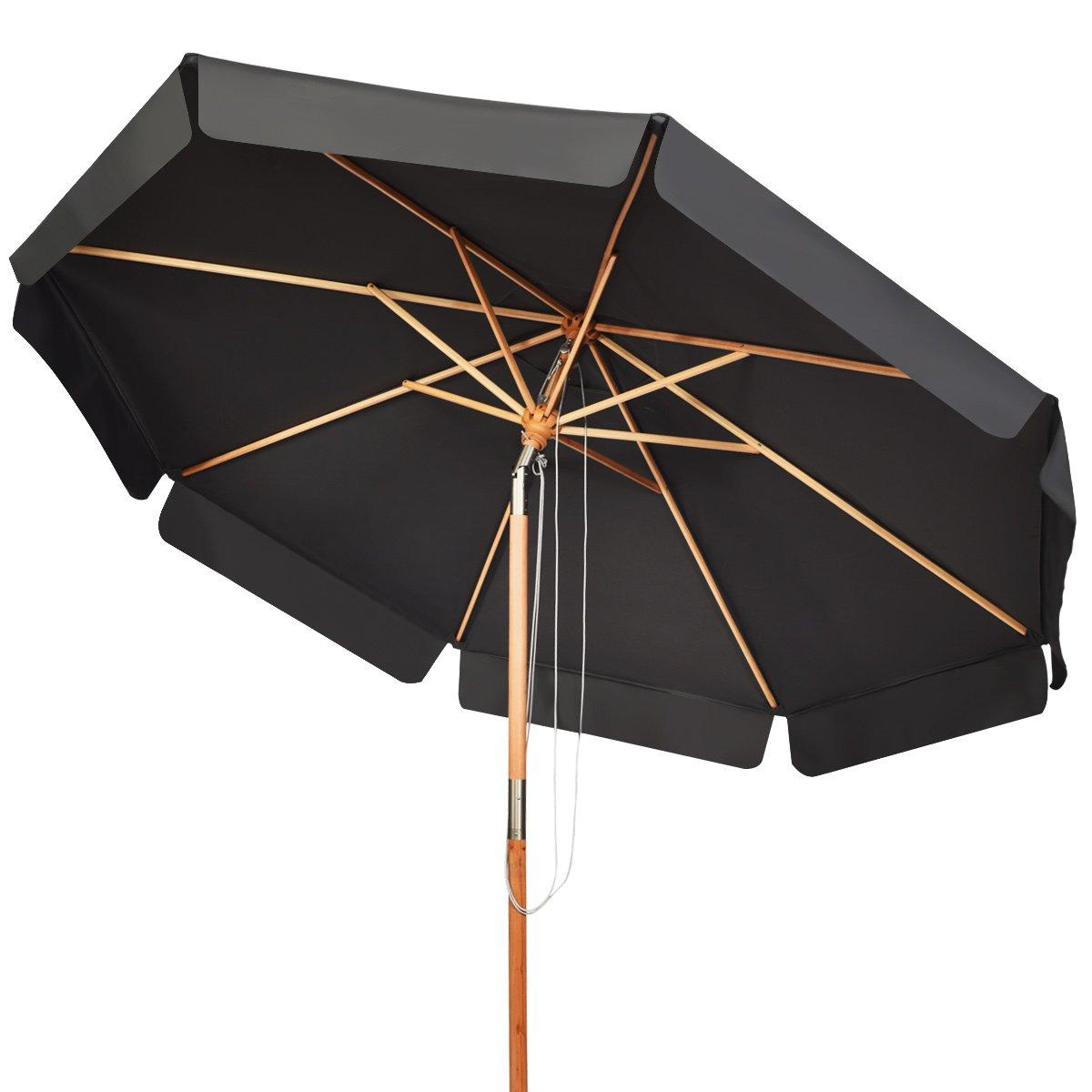 3m Garden Parasol Tilt Bar Market Table Umbrella with Valance and 8 Solid Ribs