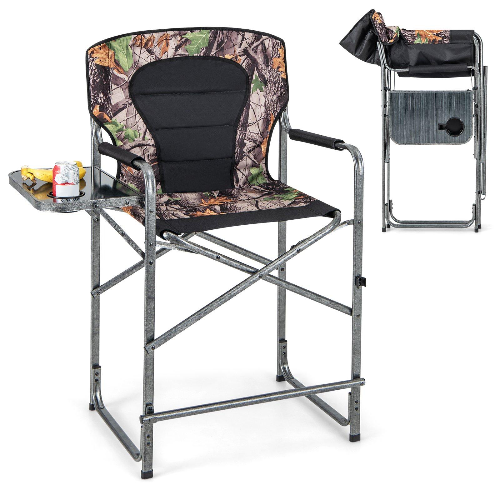 Tall Hunting Chair Folding Oversized Director Chair w/ Side Table Portable Camping Chair