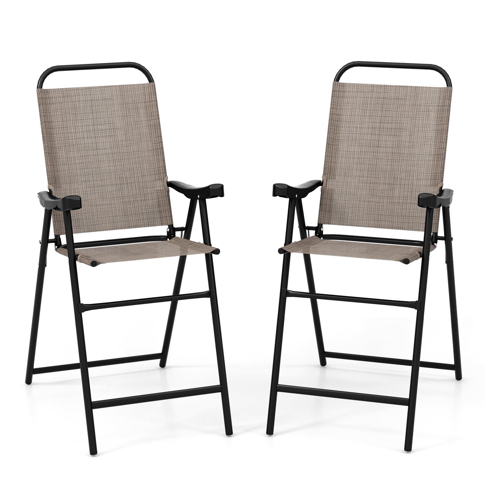 2Pcs Outdoor Bar Stool Chair Set Metal Frame High Top Garden Patio Folding Chair