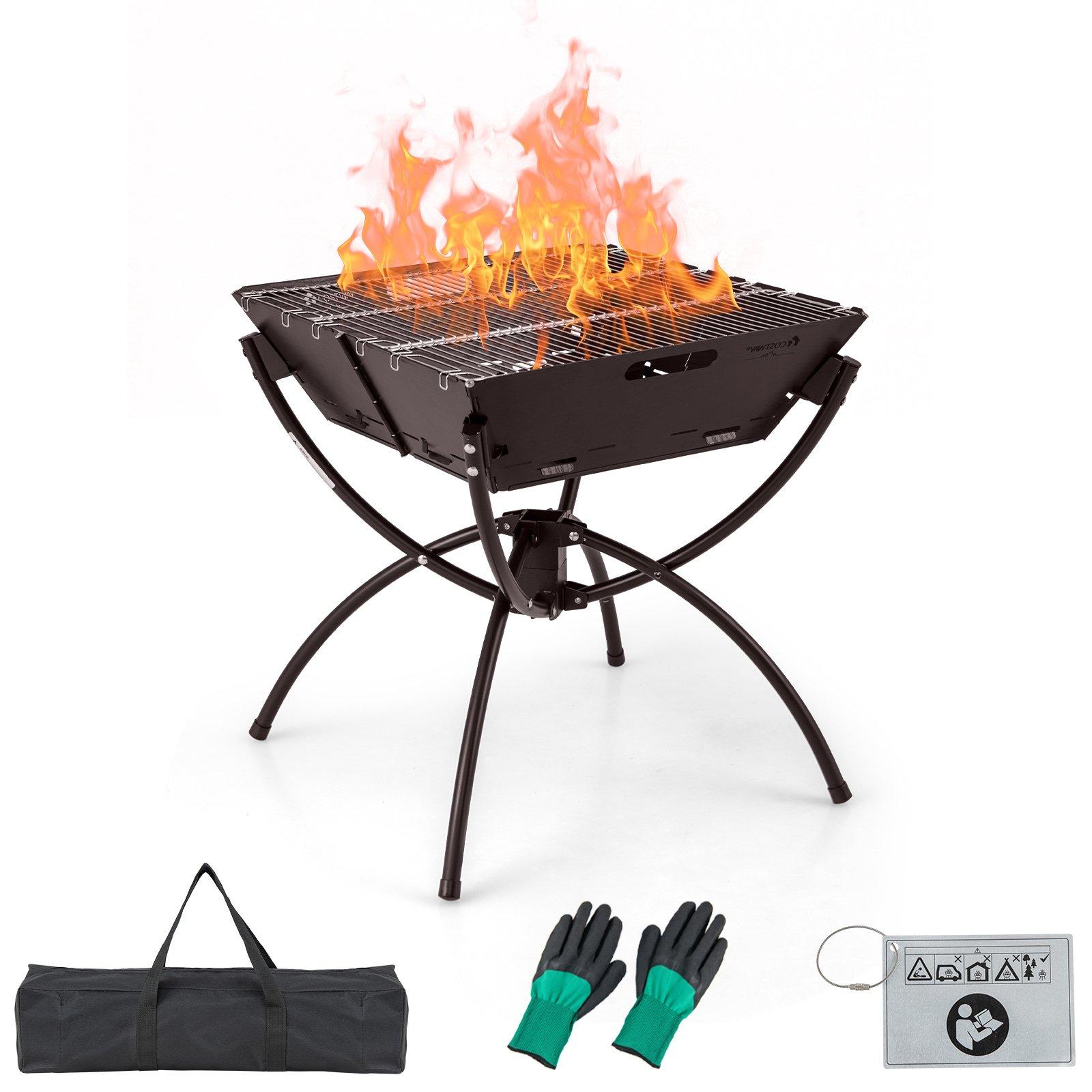 3-In-1 Camping Fire Pit Wood Burning Campfire Portable Grill w/ Cooking Grills