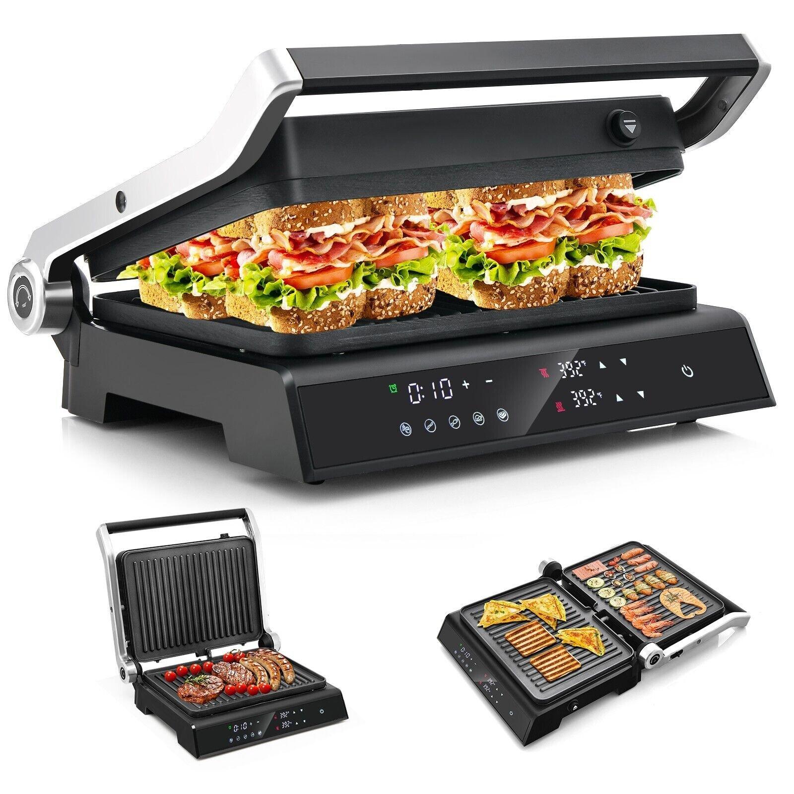 3-in-1 Electric Panini Press Grill 1200W Sandwich Maker Nonstick 5 Cooking Modes