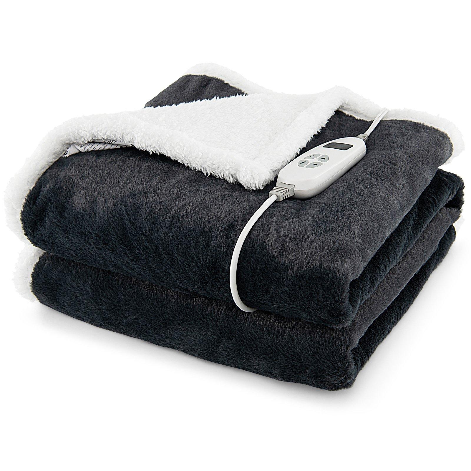 Electric Heated Blanket Soft Reversible Sherpa Fleece Blanket 10 Heat Levels