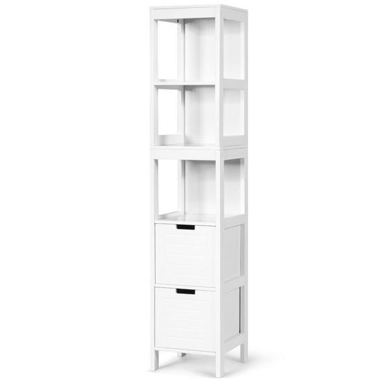 Costway 5-Tier Bathroom Tall Cabinet Storage Organizer Rack Stand Cupboard 2 drawers 1