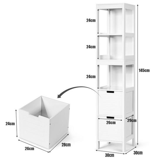 Costway 5-Tier Bathroom Tall Cabinet Storage Organizer Rack Stand Cupboard 2 drawers 2