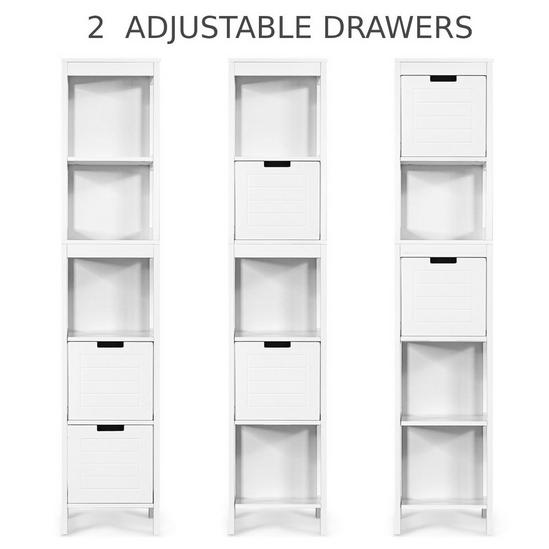 Costway 5-Tier Bathroom Tall Cabinet Storage Organizer Rack Stand Cupboard 2 drawers 3