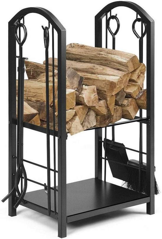 Costway Fireplace Log Rack Set 4-Piece Fireplace Tools Wrought Iron Storage Logs Holder 1