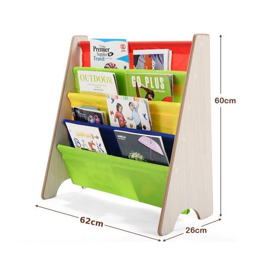 Costway 4 Tier Kids Bookshelf, Children Sling Bookcase with Fabric Shelves 2