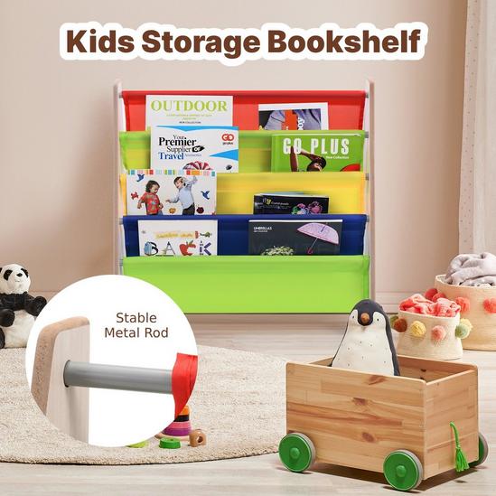 Costway 4 Tier Kids Bookshelf, Children Sling Bookcase with Fabric Shelves 6