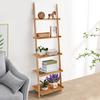 Costway 5 Tier Ladder Shelf Bamboo Leaning Wall Rack Bookcase Display Storage Shelves thumbnail 2