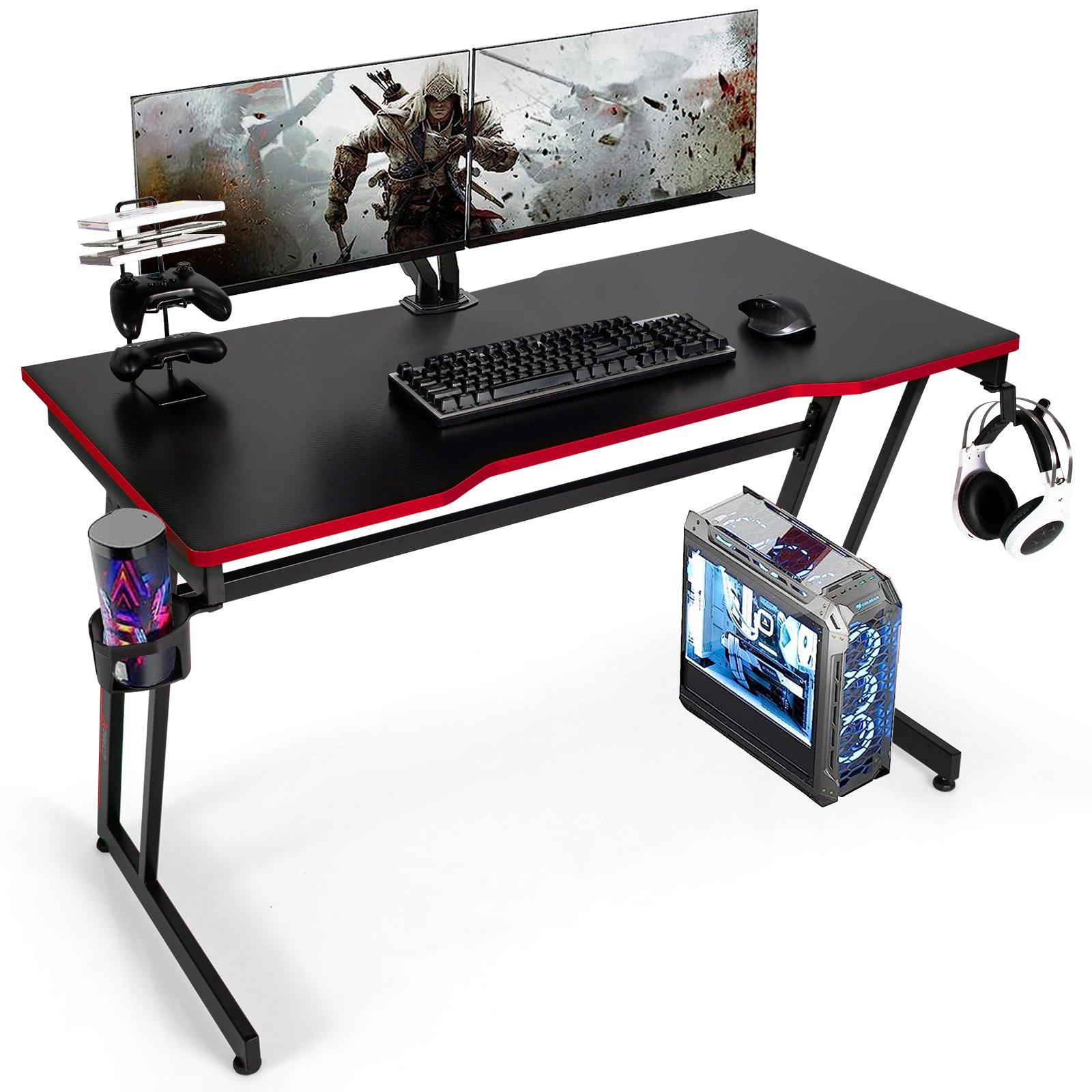 Z-Shaped Computer Desk with Headphone Hook and Cup