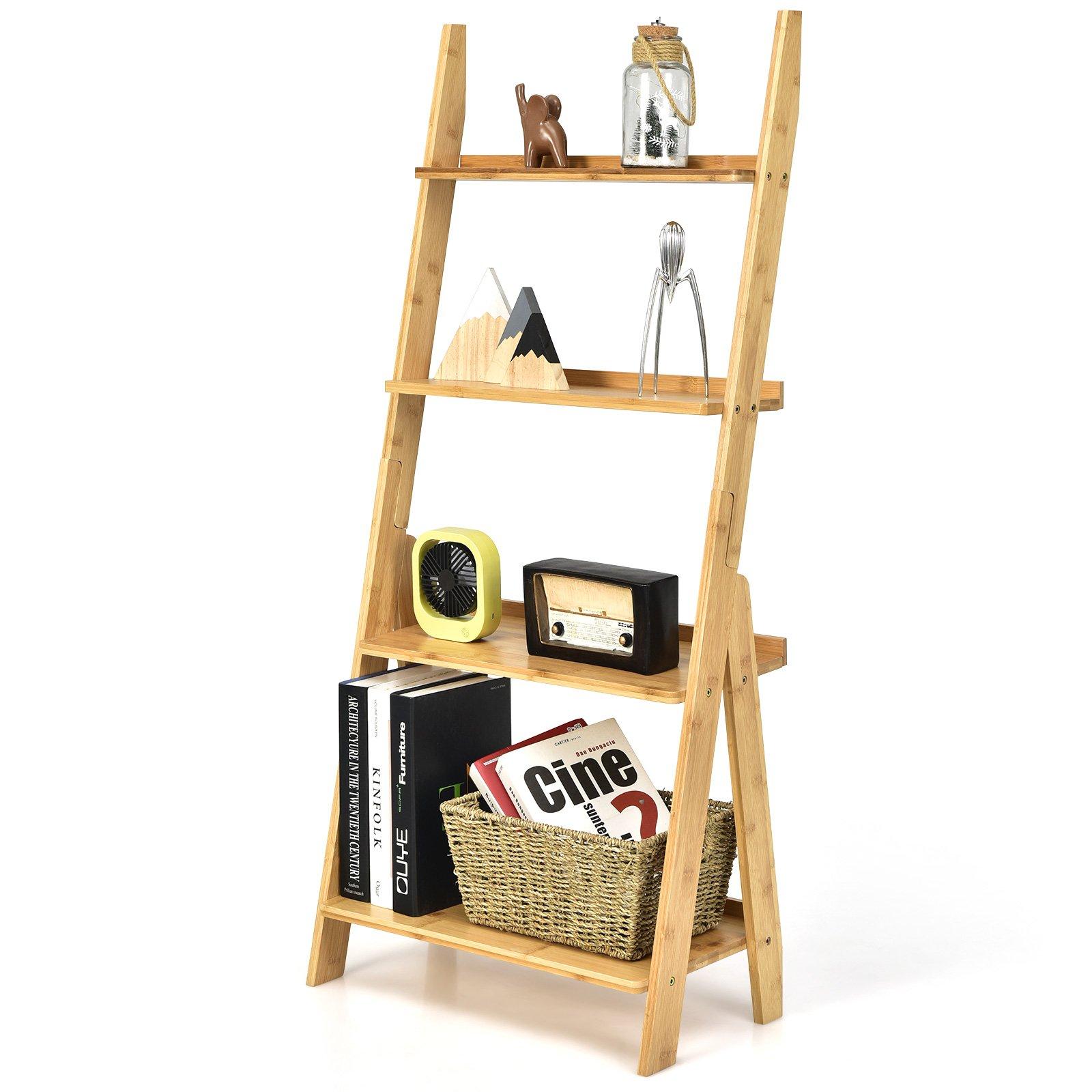 4-Tier Bamboo Ladder Bookshelf Freestanding Decorative Plant Flower Stand