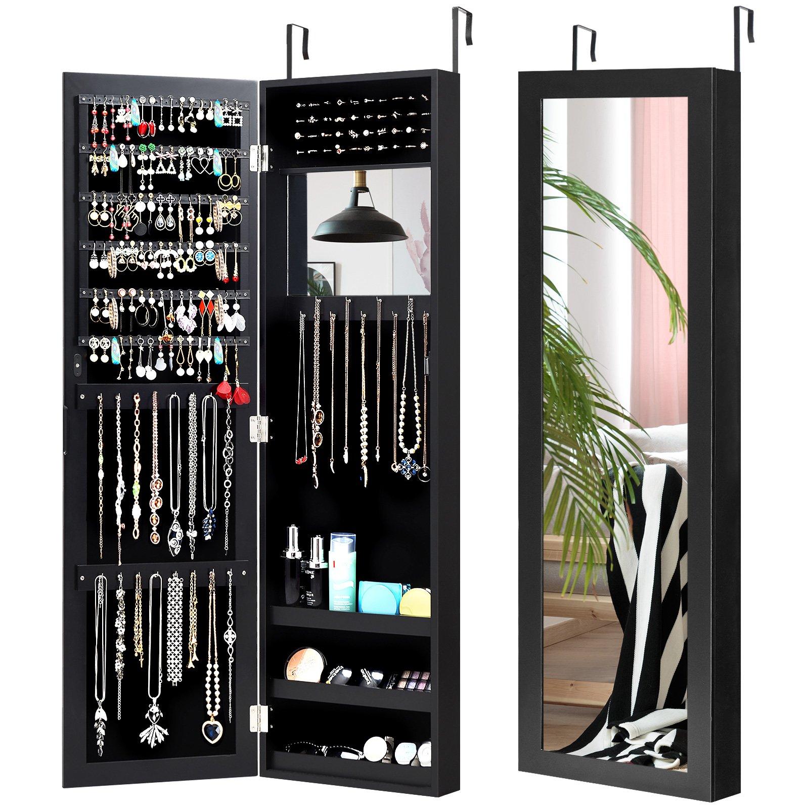 Wall-mounted Jewelry Storage Cabinet Door Hanging Jewelry Armoire w/ Full Mirror