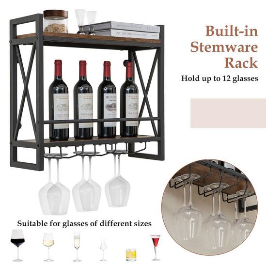 Costway Industrial Wall Mounted Wine Rack Organizer Bottle Glass Holder Storage Display 3