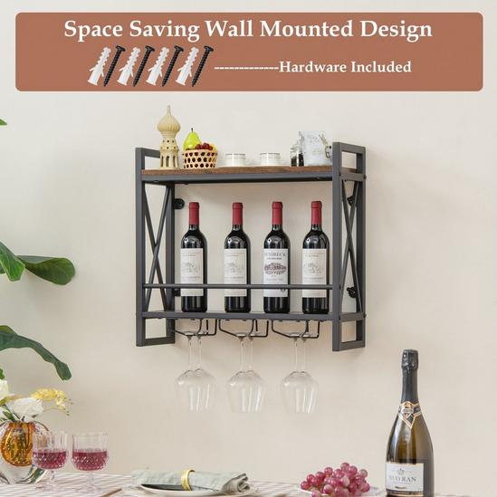 Costway Industrial Wall Mounted Wine Rack Organizer Bottle Glass Holder Storage Display 5