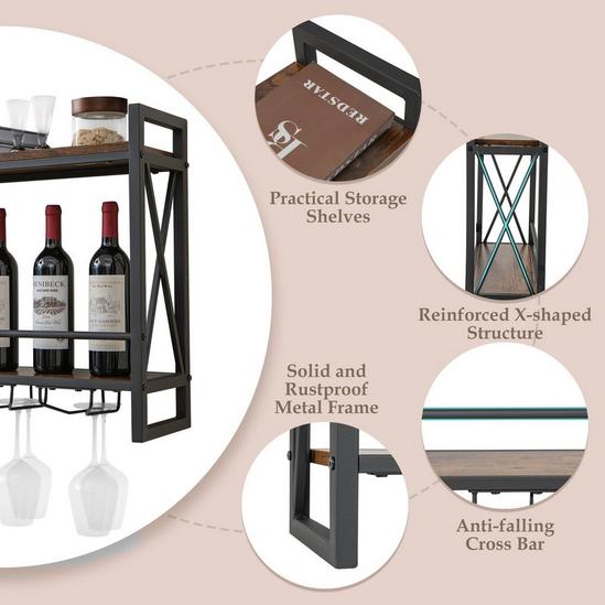 Costway Industrial Wall Mounted Wine Rack Organizer Bottle Glass Holder Storage Display 6