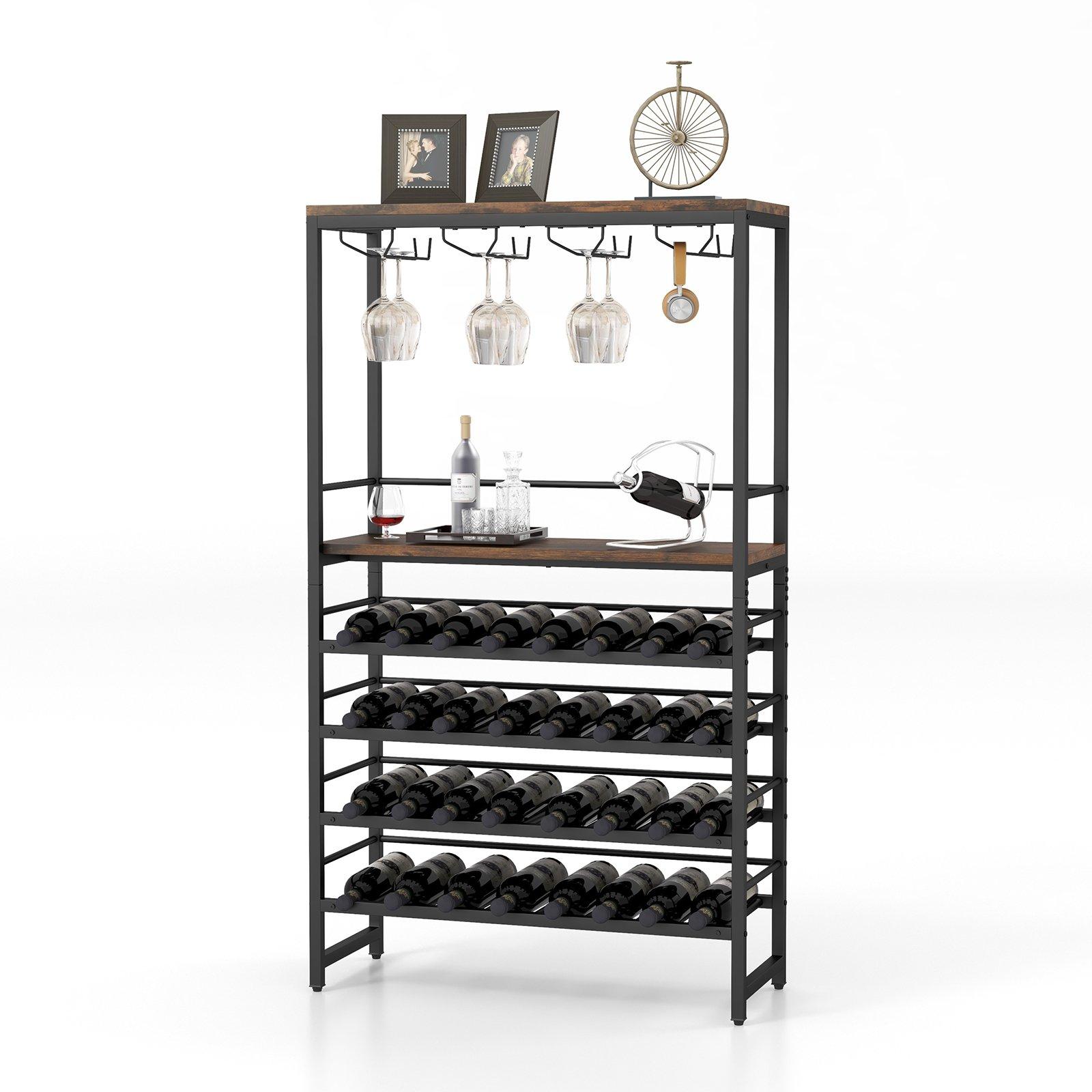 32 Bottles Wine Rack 6-Tier Freestanding Wine Display Holder with Middle Shelf