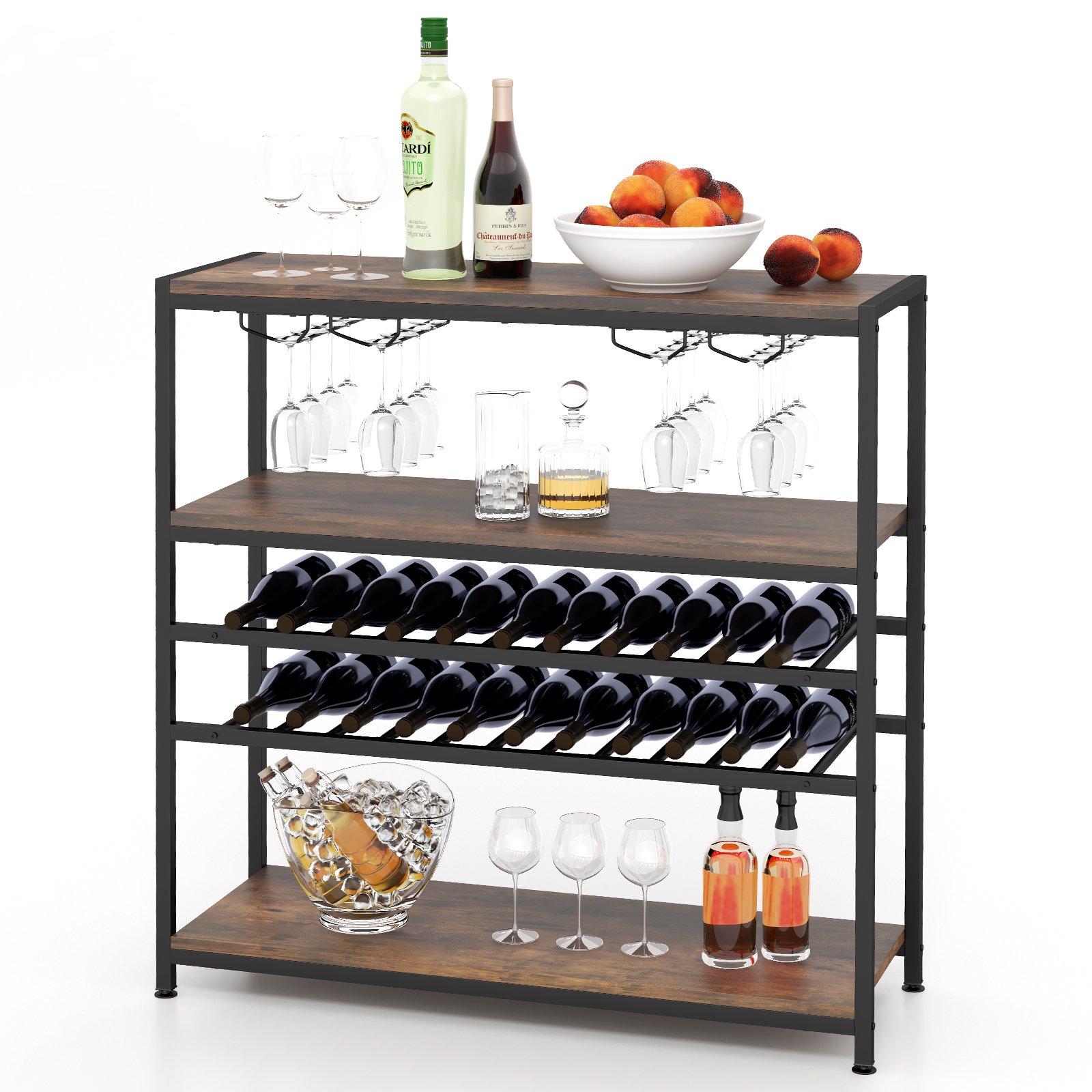 5-tier Wine Rack Table Freestanding Bar Wine Racks With 4 Rows of Glass Holders