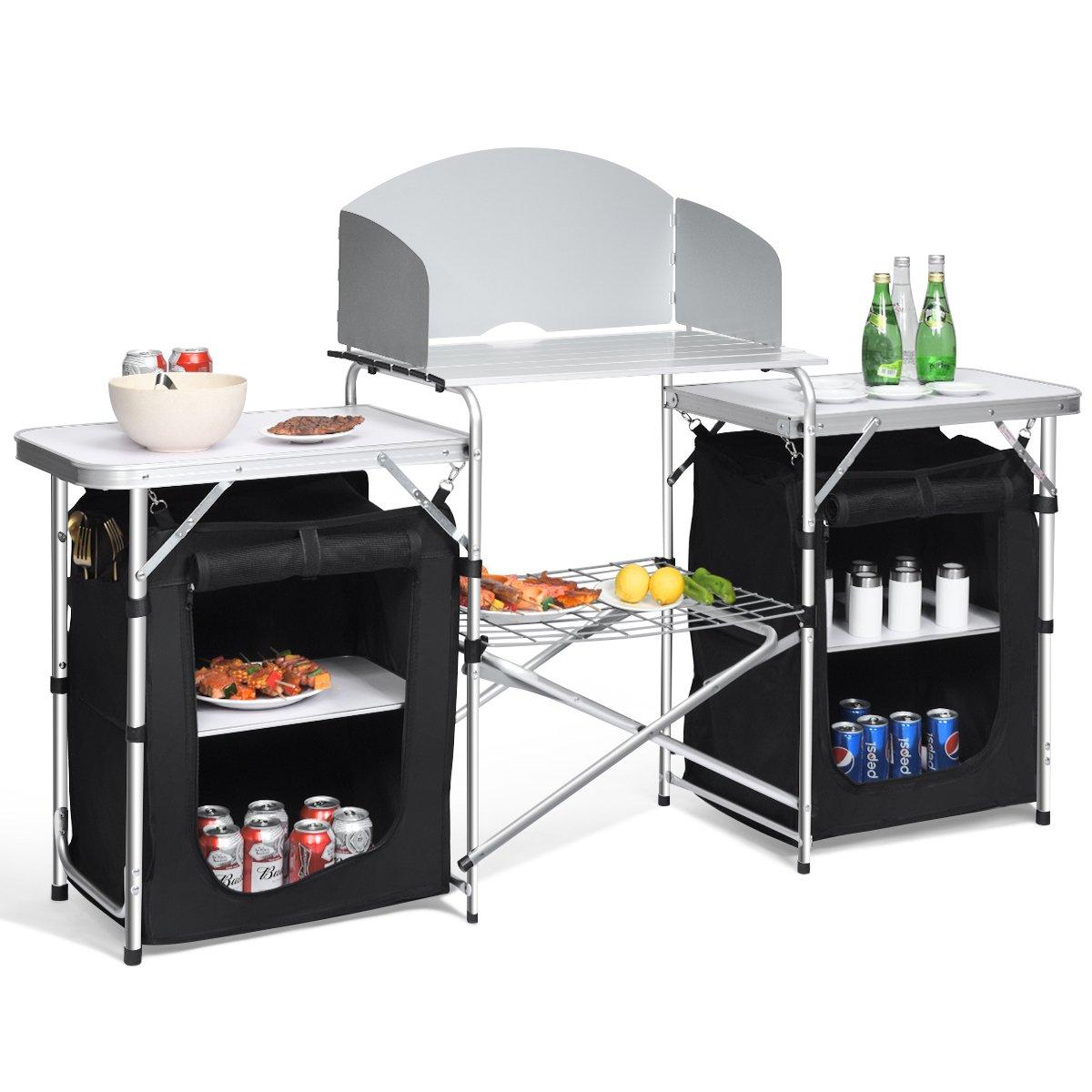 2 in 1 Folding Table Camping Kitchen Storage Aluminum Stand Table Cooking BBQ