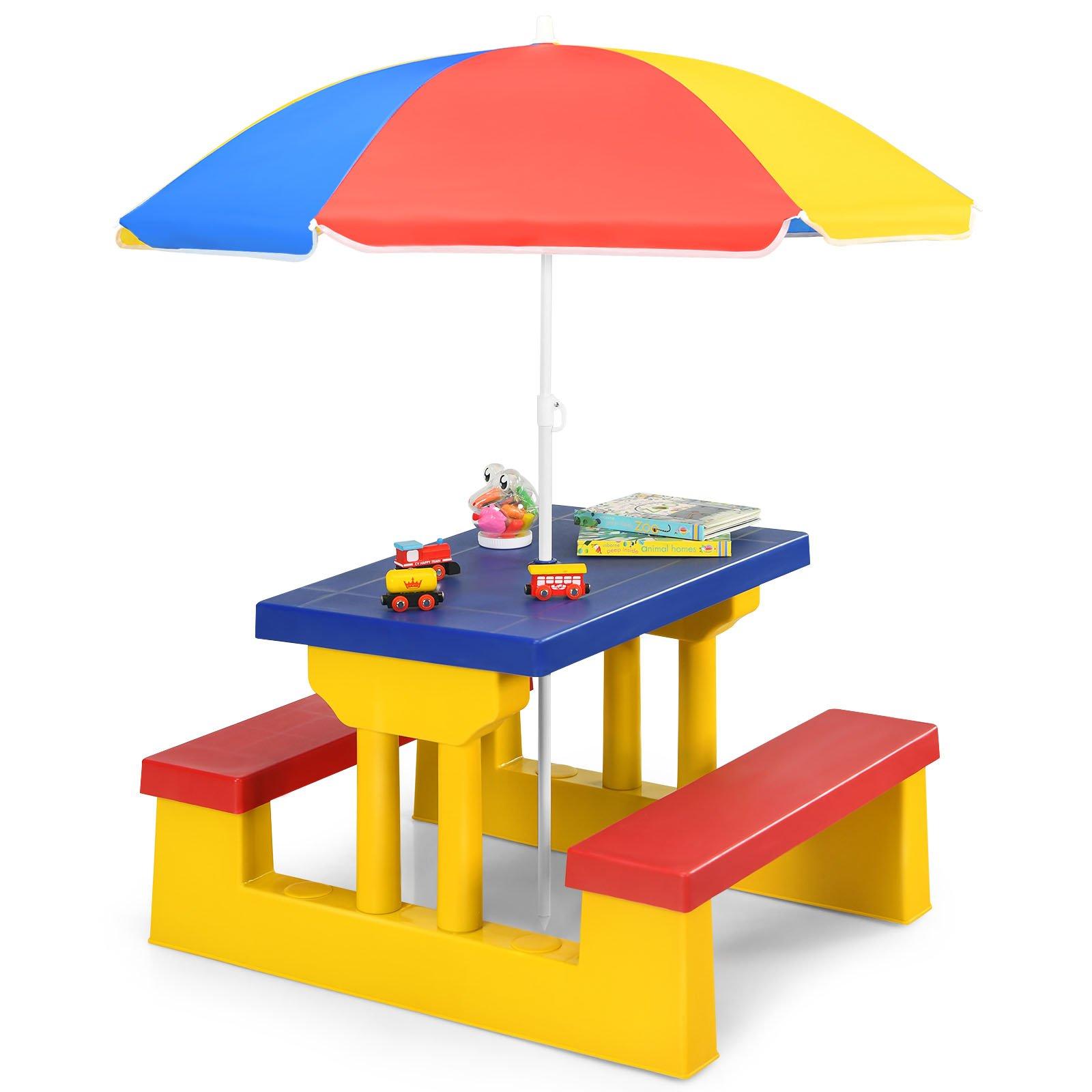Picnic Table Bench Set Children Learning Eating Desk W/ Removable Umbrella