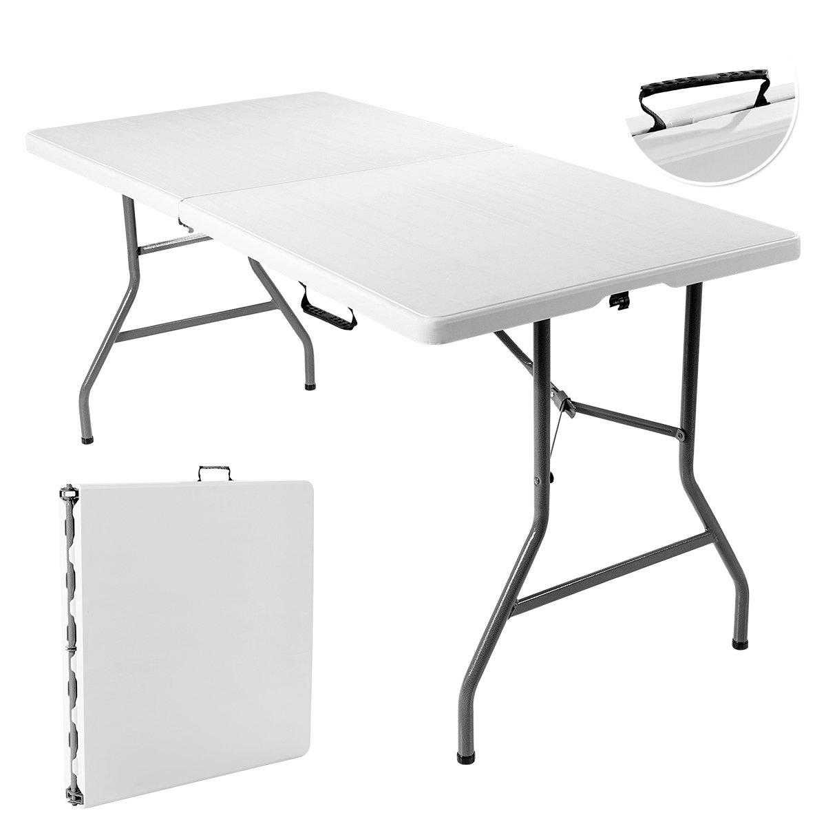 Folding Table Camping Table Picnic Table with Metal Frame & Carrying Handle