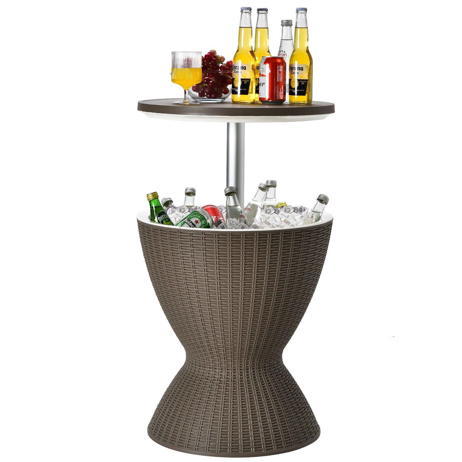 30L Patio Ice Cooler Outdoor All-weather Cool Bar Table w/ Extendable Tabletop
