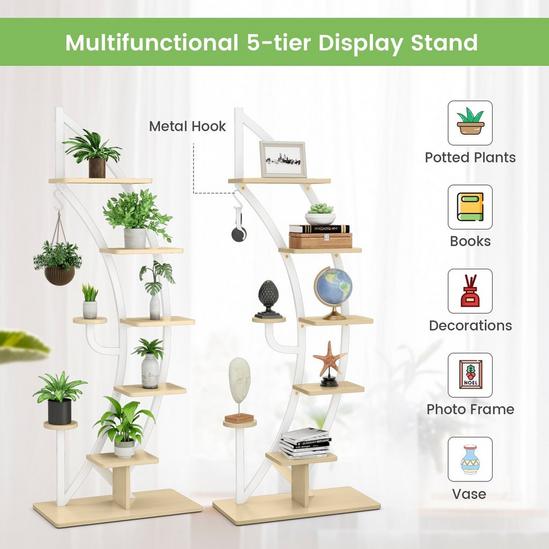 Costway 8-Tier Tall Wooden Plant Stand Rack Curved Half Moon Shape Ladder Planter Shelf W/ Top Hook 4