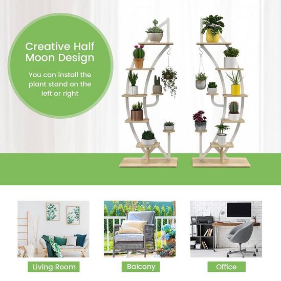 Costway 8-Tier Tall Wooden Plant Stand Rack Curved Half Moon Shape Ladder Planter Shelf W/ Top Hook 6