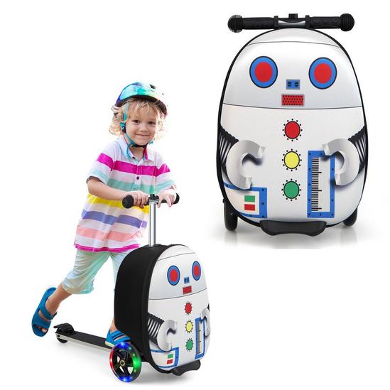Costway 2-in-1 Ride On Scooter Suitcase 19” Kids Travel Luggage with Waterproof EVA Shell & LED Flashing Wheels 1