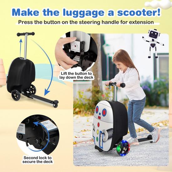 Costway 2-in-1 Ride On Scooter Suitcase 19” Kids Travel Luggage with Waterproof EVA Shell & LED Flashing Wheels 3