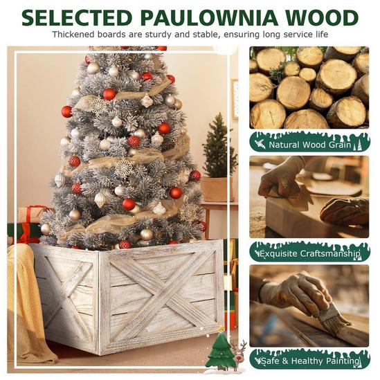 Costway Wooden Tree Collar Box  100% Solid Wood Christmas Farmhouse Wooden Tree Box W/ Hook & Loop Fasteners 5