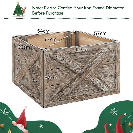 Costway Wooden Tree Collar Box  100% Solid Wood Christmas Farmhouse Wooden Tree Box W/ Hook & Loop Fasteners 2