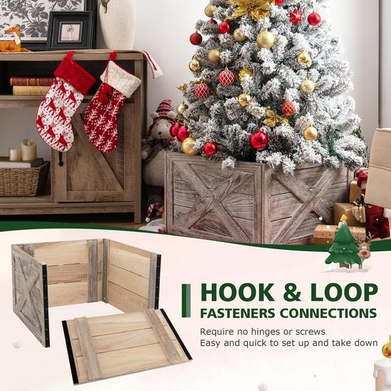 Costway Wooden Tree Collar Box  100% Solid Wood Christmas Farmhouse Wooden Tree Box W/ Hook & Loop Fasteners 6