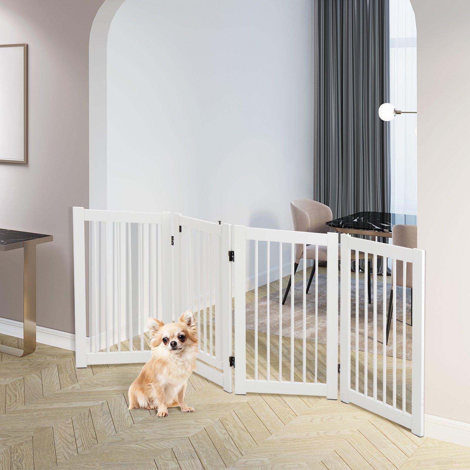 76 cm Tall Dog Gate with Door Folding 4 Panels Pet Gate for Stairs Hallways