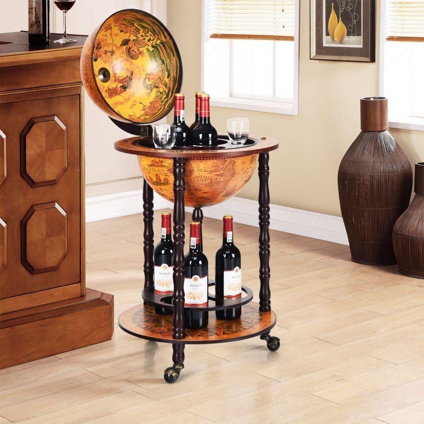 Rolling Globe Wine Bar Stand Bottle Shelf for Wine Beverage Wine Holder for Home Bar