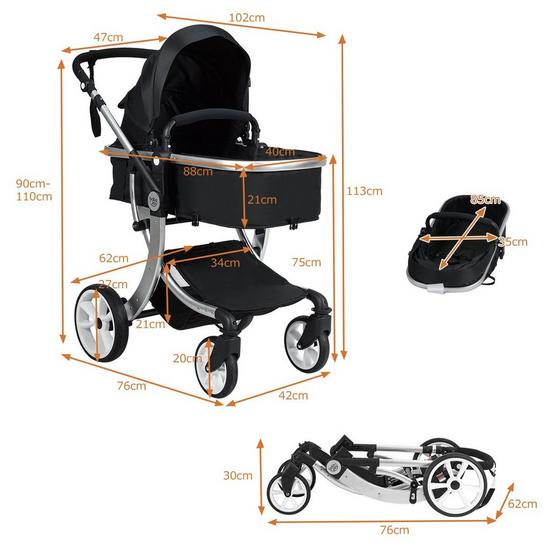 Costway 2 in 1 Baby Stroller Convertible Reversible Bassinet Pram with Rain Cover Foldable Aluminum Alloy Pushchair 2