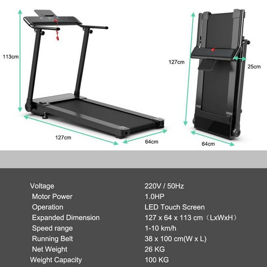 Costway Folding Treadmill Portable Electric Walking Running Machine with LED Touch Screen 2