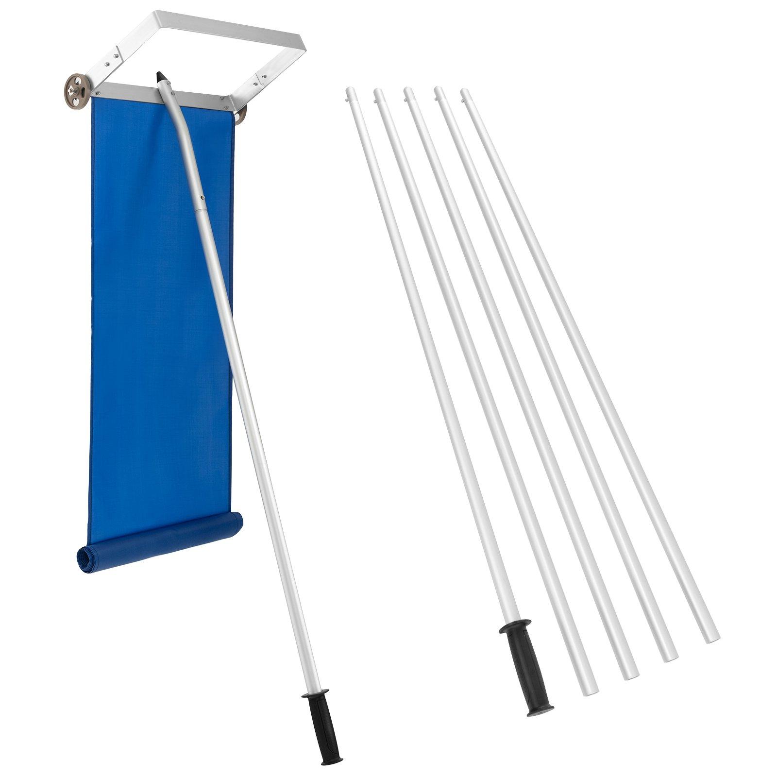 148cm-610cm Snow Roof Rake Aluminium Snow Removal w/ 5 Section Pole for House & Vehicle