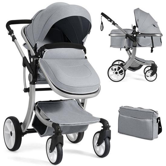 Costway 2 in 1 Baby Stroller Convertible Reversible Bassinet Pram with Rain Cover Foldable Aluminum Alloy Pushchair 1