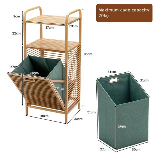 Costway Bamboo Bathroom Shelf Tilt-out Laundry Hamper Storage Organiser w/Laundry Basket 2