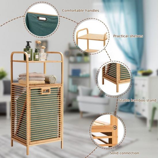 Costway Bamboo Bathroom Shelf Tilt-out Laundry Hamper Storage Organiser w/Laundry Basket 5