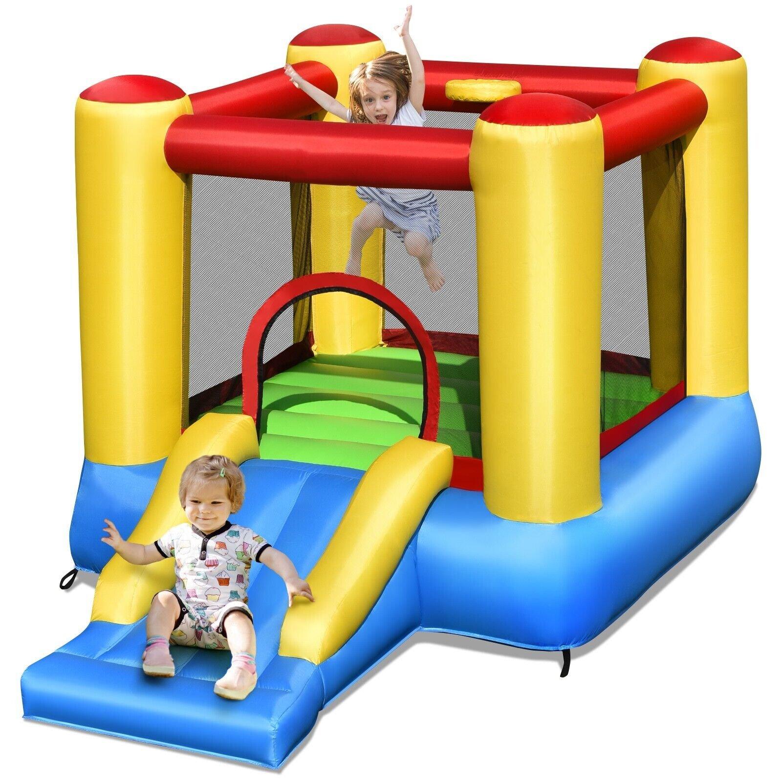 Kids Bouncy House Inflatable Jumping Castle Playhouse w/ Slide & Basketball Hoop