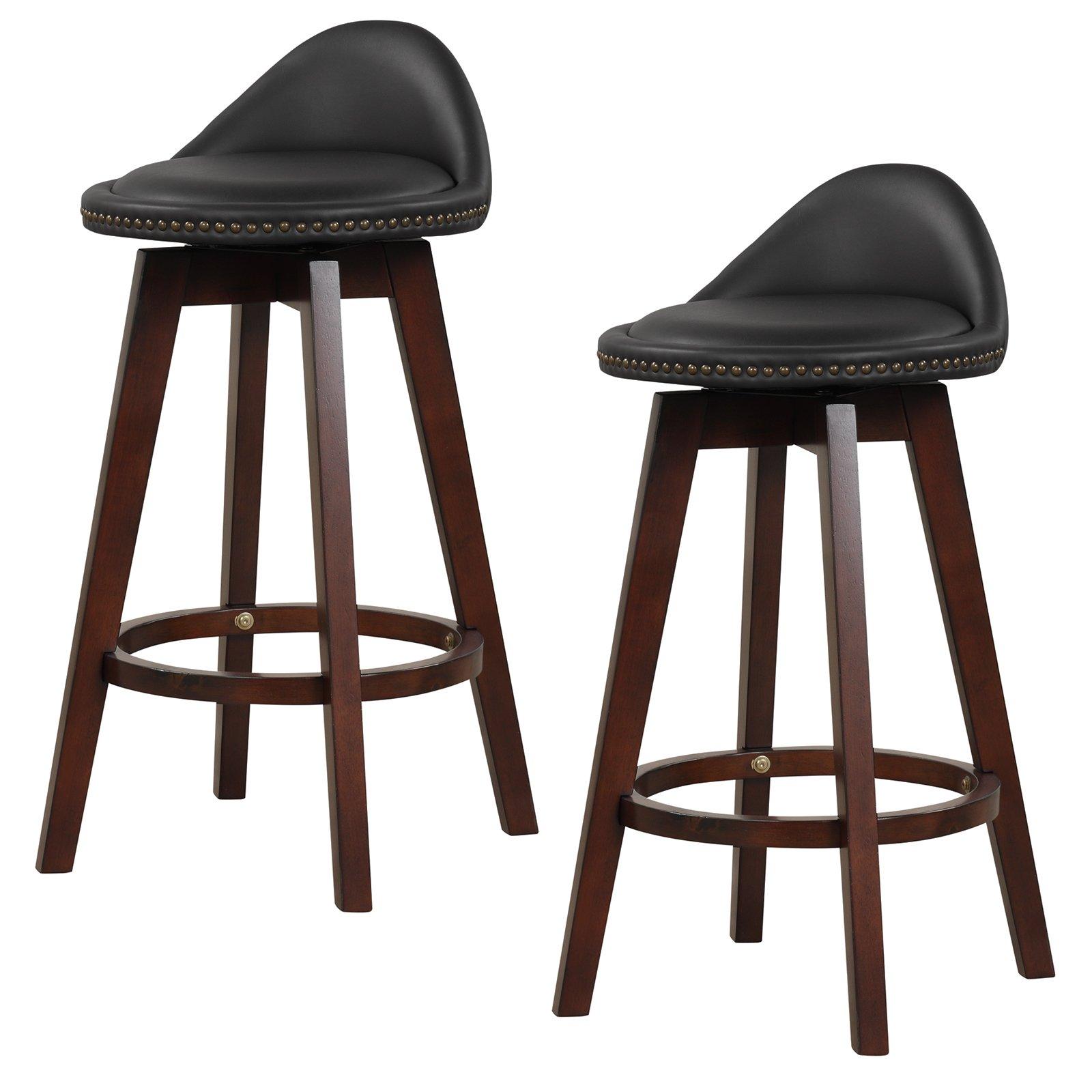 Set of 2 Bar Stools PVC Leather Counter Height Chair 360deg Swivel Padded Seat